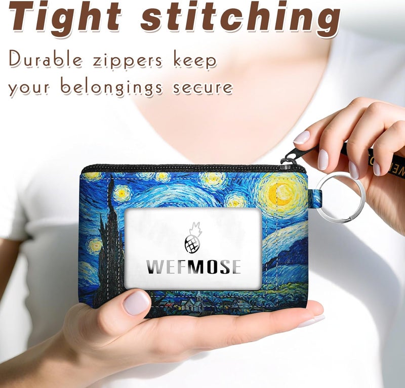 WEFMOSE Small Wallet Keychain with Clear ID Window Zipper Cute ID Case Coin Purse for Women Water Resistant Coin Pouch-Starry Night Keychain Wallet - Image 4